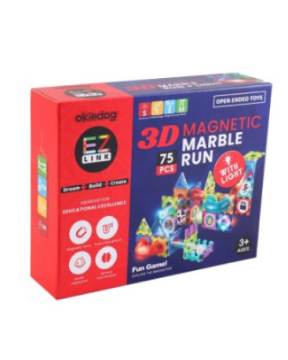 OKIEDOG CJ-1544054 EZ LINK 3D MAGNETIC MARBLE RUN WITH LIGHT - 49PCS